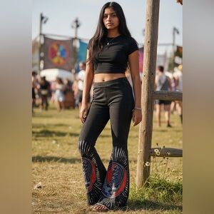 Black Flare Grateful Dead Graphic Design Pant size M